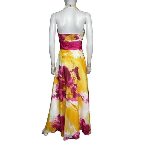 Camille La Vie Women 2 Multicolor Silk Y2K Fuschia Halter Floral Maxi Dress NWT - Picture 2 of 3